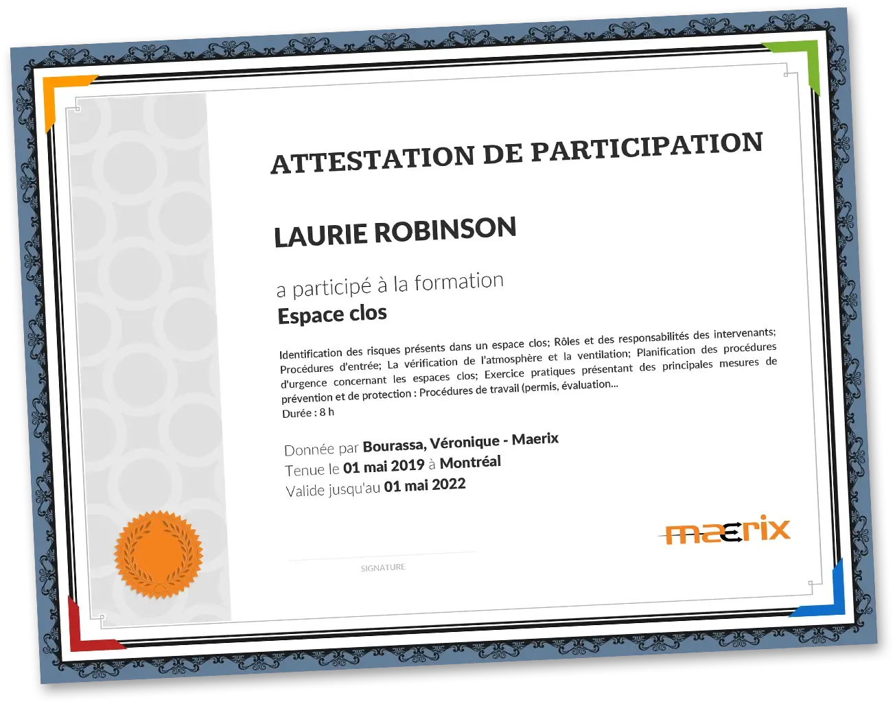 certificat de participation