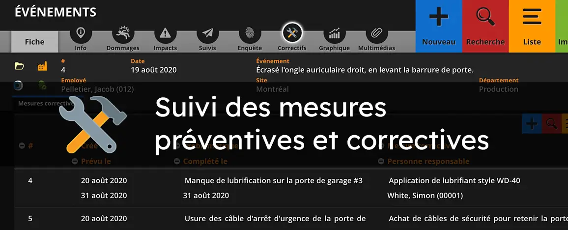 Suivi des mesures préventives et correctives