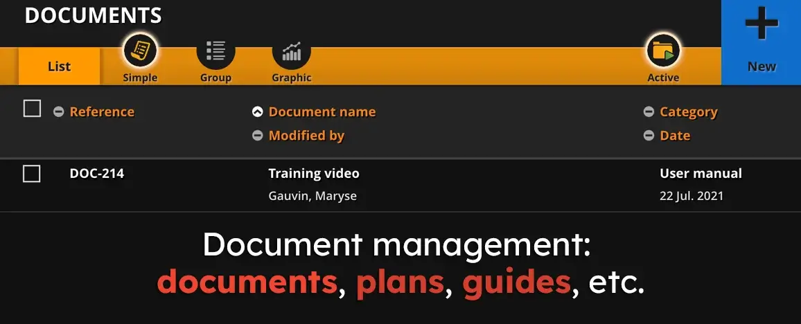 Document management: documents, plans, guides, etc.