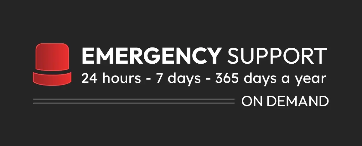 Emergency support - 24 hours- 7 days - 365 days a year - On demand